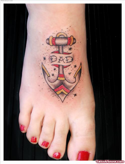 Colored Anchor Tattoo With Dad Banner