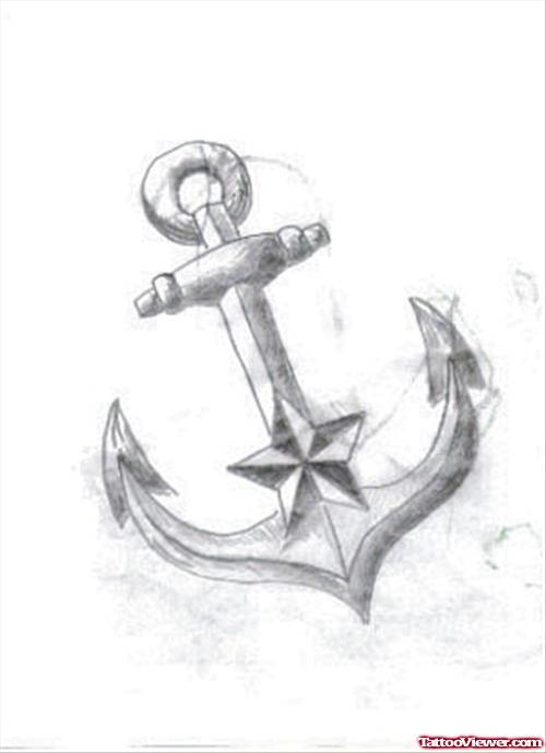 Small Nautical Star And Anchor Tattoo Design