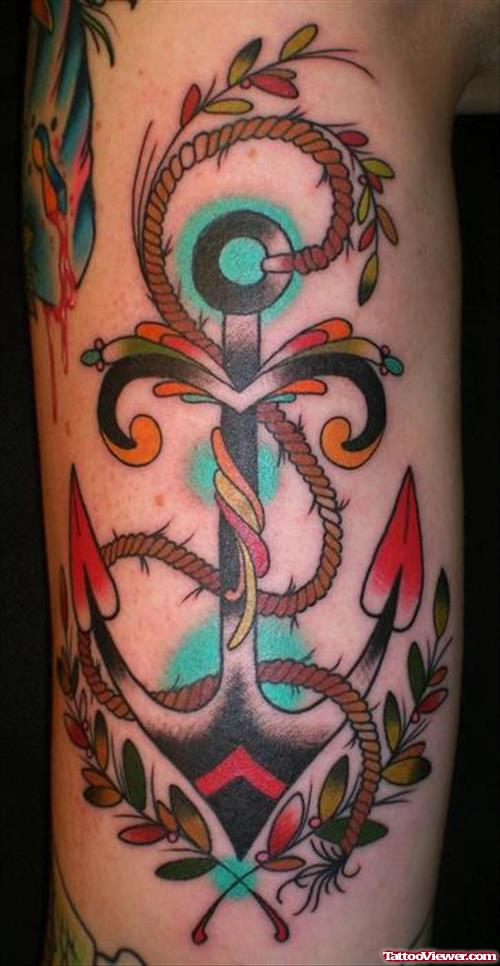 Colored Charming Anchor Tattoo