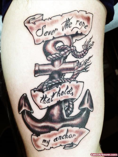 Banners And Anchor Tattoo On Half Sleeve
