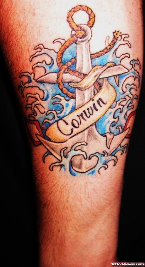 Anchor Tattoo With Corwin Banner