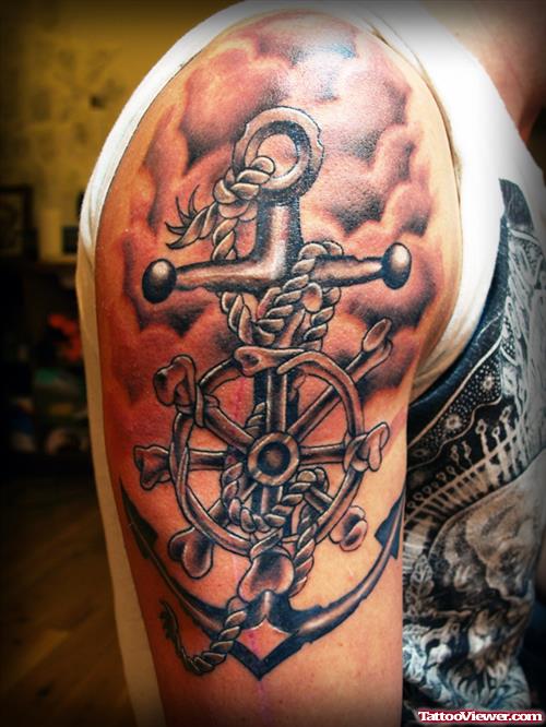 Us Navy Anchor Tattoo On Right Half Sleeve