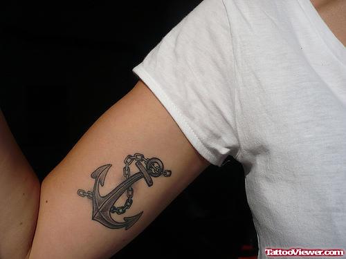 Bicep Anchor Tattoo With Chain
