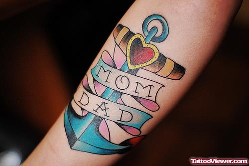 Mom Dad Banner And Anchor Tattoo