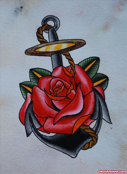 Red Rose And Anchor Tattoo Design