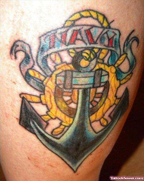 Navy Banner And Anchor Tattoo