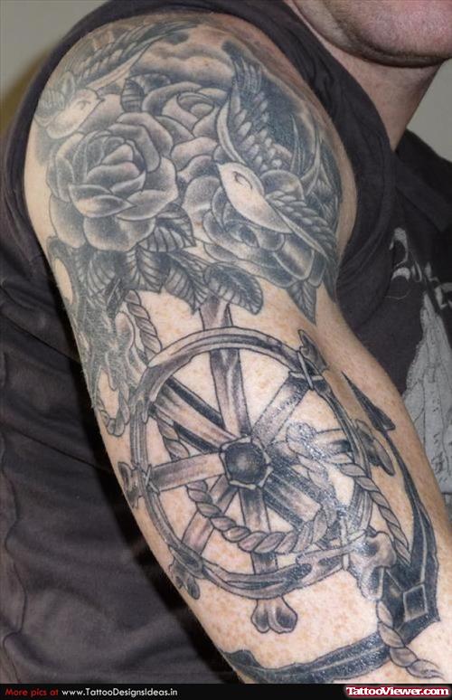 Compass And Anchor Tattoo With Rope
