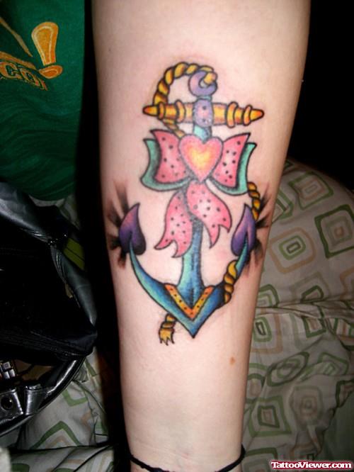 Colored Anchor Tattoo With Bow