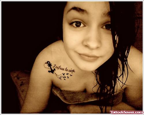 Flying Birds And Anchor Tattoo On Collarbone