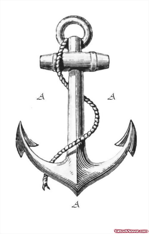 Grey Anchor Tattoo Design With Rope