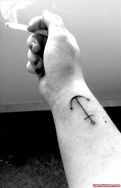 Anchor Black Ink Tattoo On Wrist