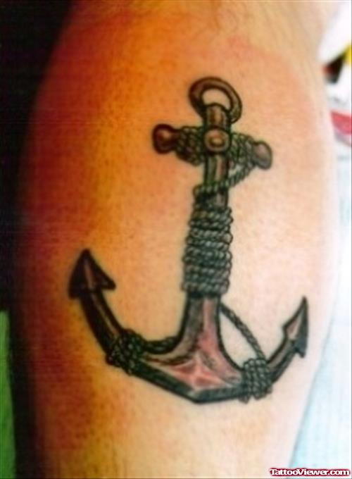 Anchor And Rope Calf Tattoo