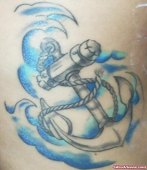 Classic Blue Ink Anchor Tattoo