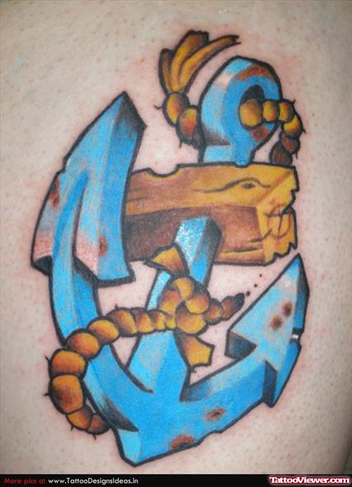 Blue Anchor Tattoo With Rope