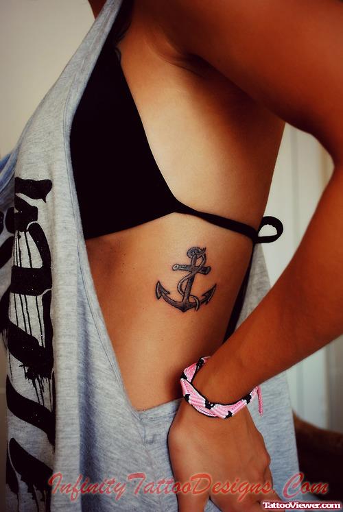 Awful Girl Rib Side Anchor Tattoo