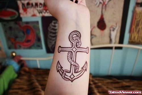 Awesome Anchor Tattoo On Left Forearm