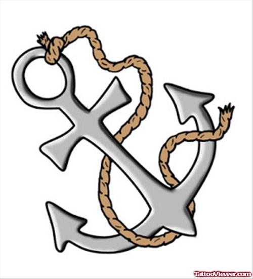 Attractive Anchor With Rope Tattoo Design