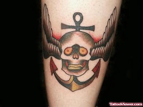 Ghost Anchor Tattoo Design On Leg