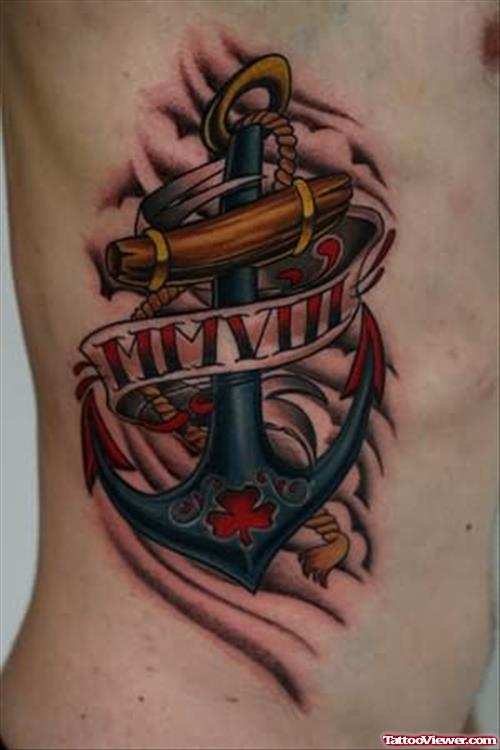 Awesome Anchor Tattoo On Rib