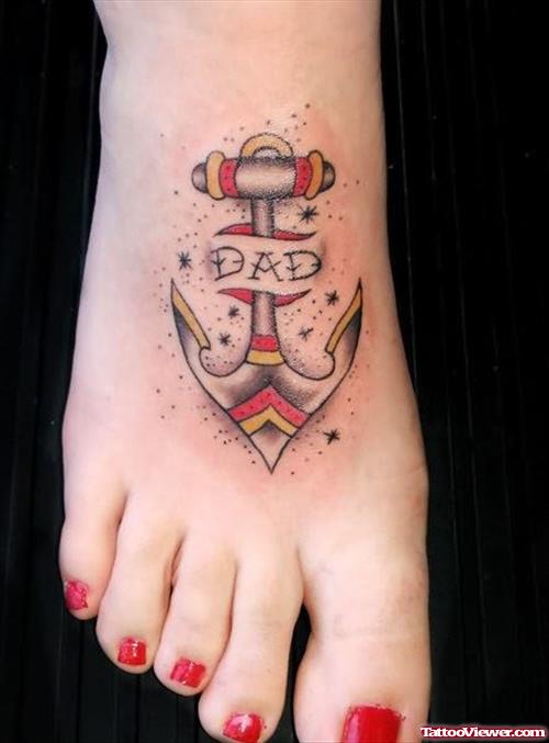 Shining Anchor Tattoo On Foot