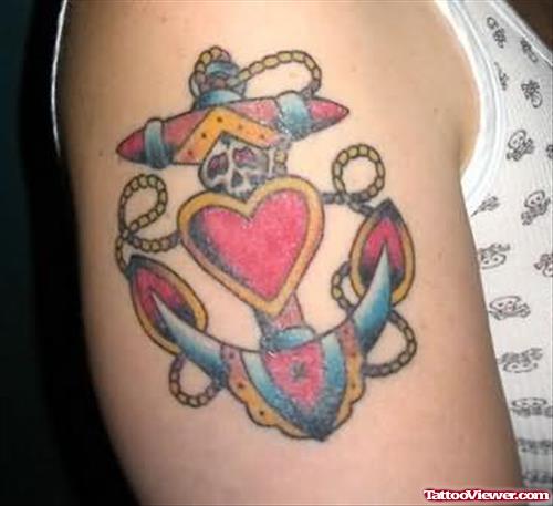 Heart Anchor Tattoo On Biceps