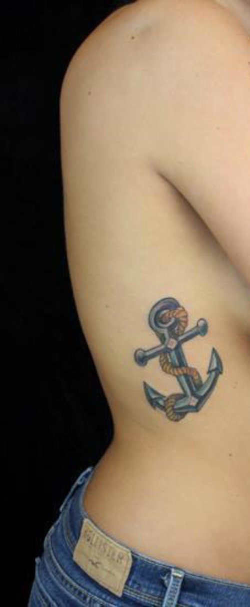 Anchor Tattoo With Rope On Side