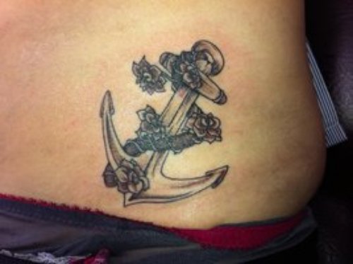 Black And Grey Anchor Tattoo