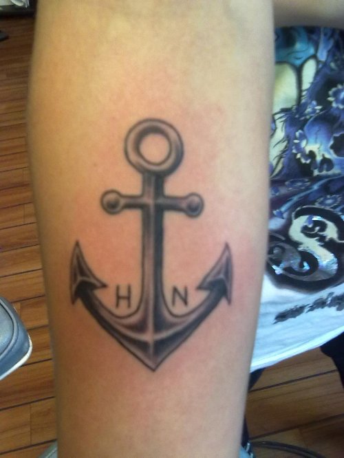 Grey Ink Anchor Tattoo
