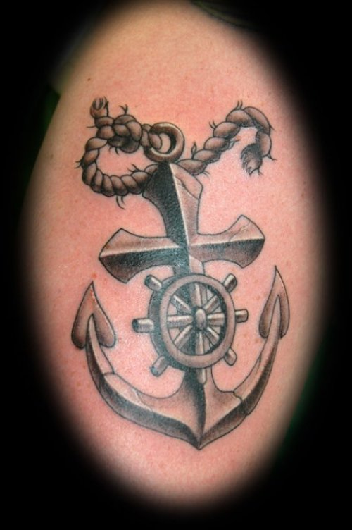 Anchor With Compass And Rope Tattoo