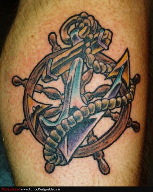 Fantastic Anchor And Compass With Rope Tattoo