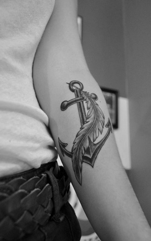Anchor Tattoo With Feather