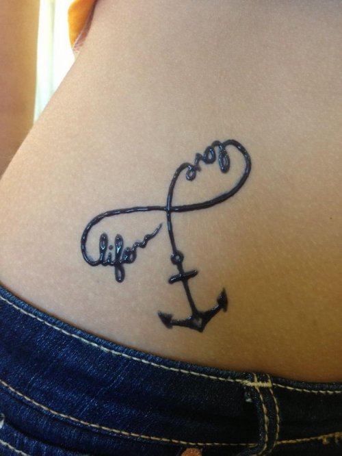 Henna Infinity And Anchor Tattoo On Lower Back