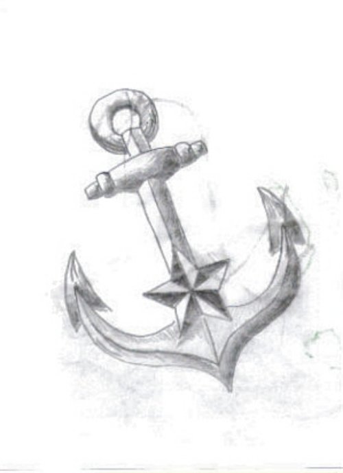 Nautical Star and Grey Anchor Tattoo Design