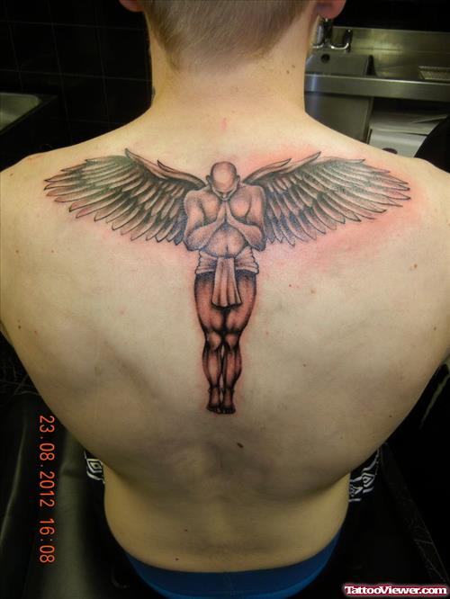 Praying Angel Tattoo On Upperback