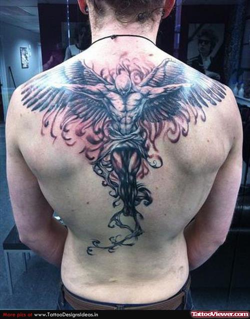 Attractive Upperback Angel Tattoo For Men