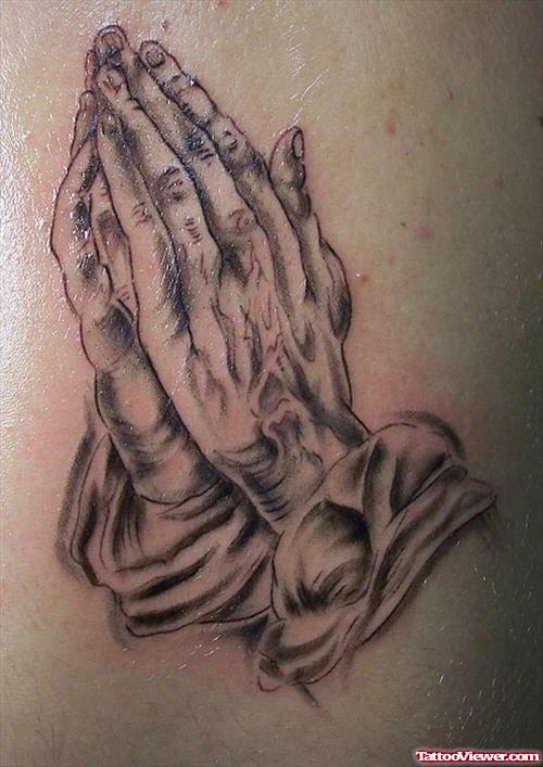 Angel Praying Hands Grey Ink Tattoo