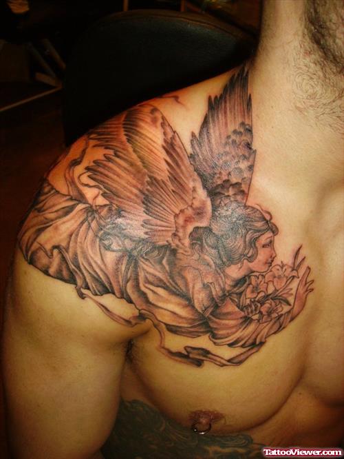 Flying Angel Tattoo On Chest