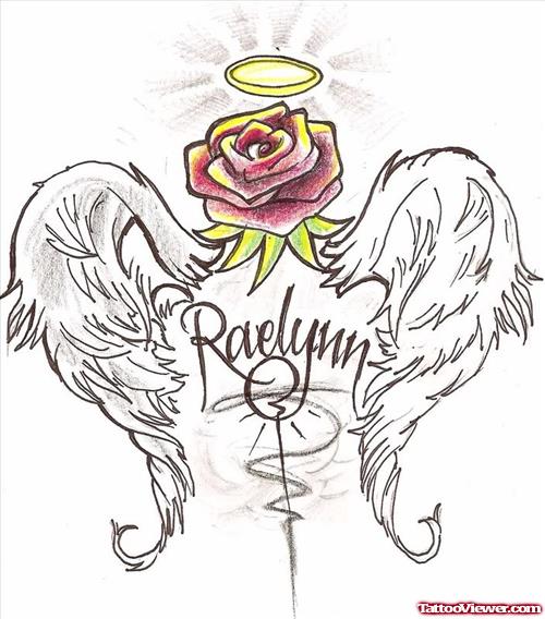 Red Rose With Angel Wings Tattoo Design