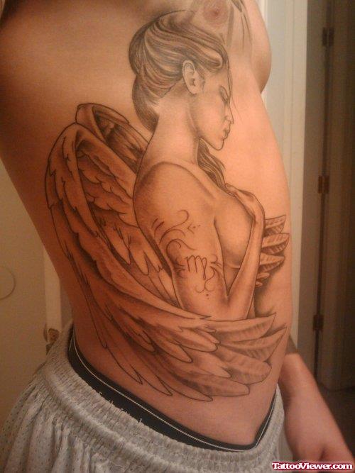 Rib Side Angel Girl Tattoo For Men