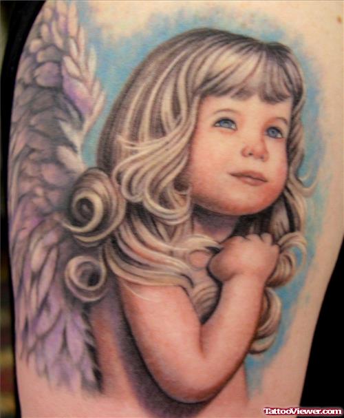 Cute Baby Girl Angel Color Ink Tattoo