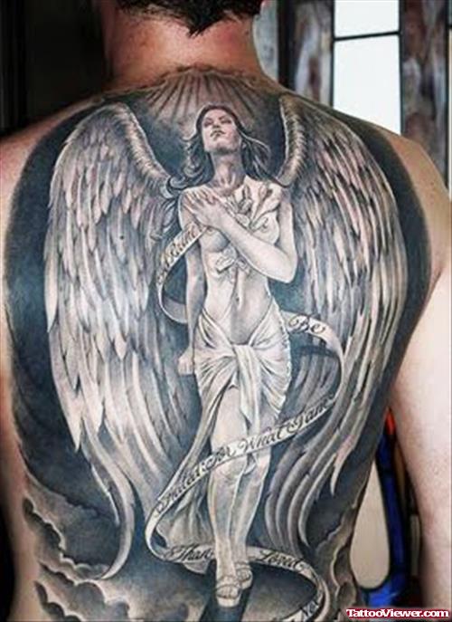 Angel Girl Tattoo On Man Full Back