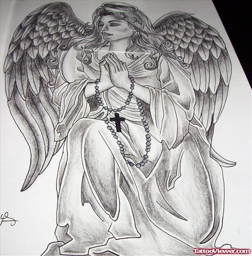 Awesome Praying Angel Tattoo Design