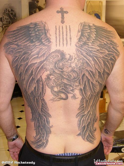 Large Angel Wings Tattoos On Full Back