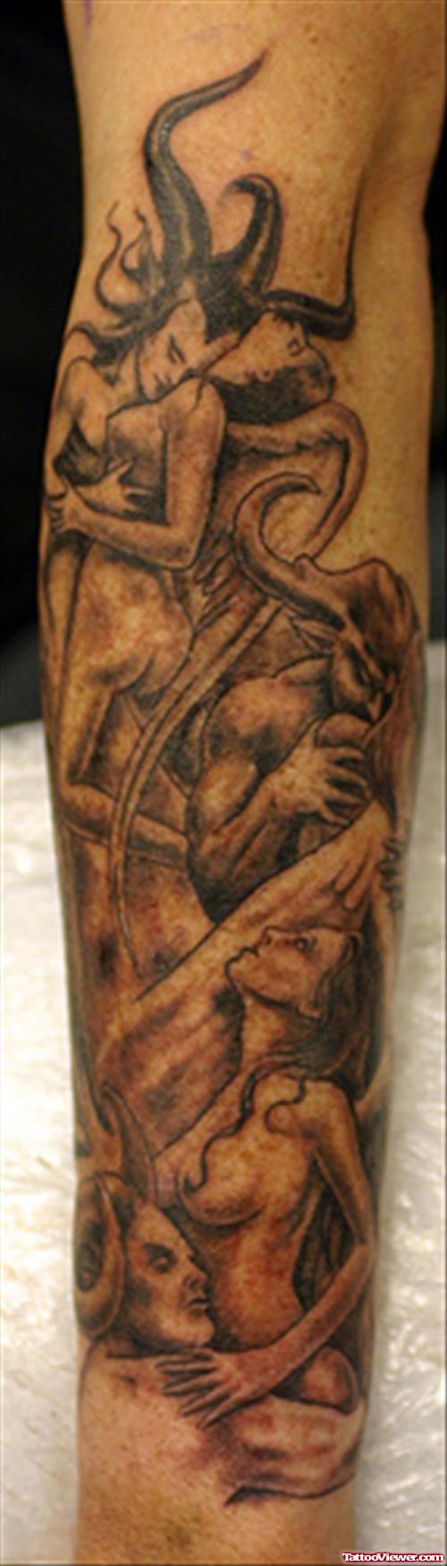 Demons And Angel Girl Tattoos On Sleeve