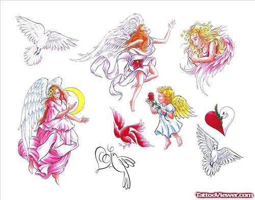 Colored Ink Angel Tattoos Designs