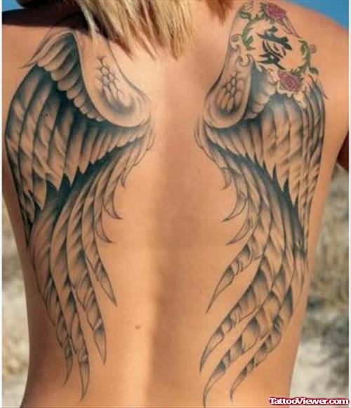 Angel Wings Back Body Tattoo For Girls