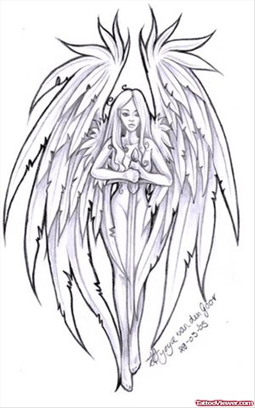 Amazing Angel With Sword Tattoo Design