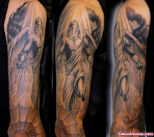 Sleeve Grey Ink Angel Tattoo