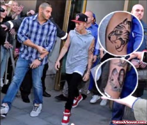 Justin Bieber Angel Tattoo On Left Arm