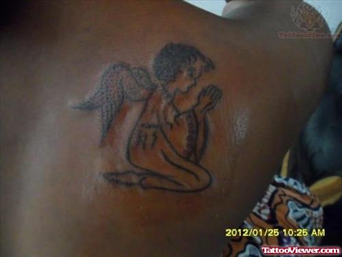 Angel Girl Praying Tattoo On Back Shoulder
